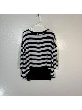 Joseph Ribkoff Shirt Womens 4 Black White Stripe Layered High Low Hem Tunic
